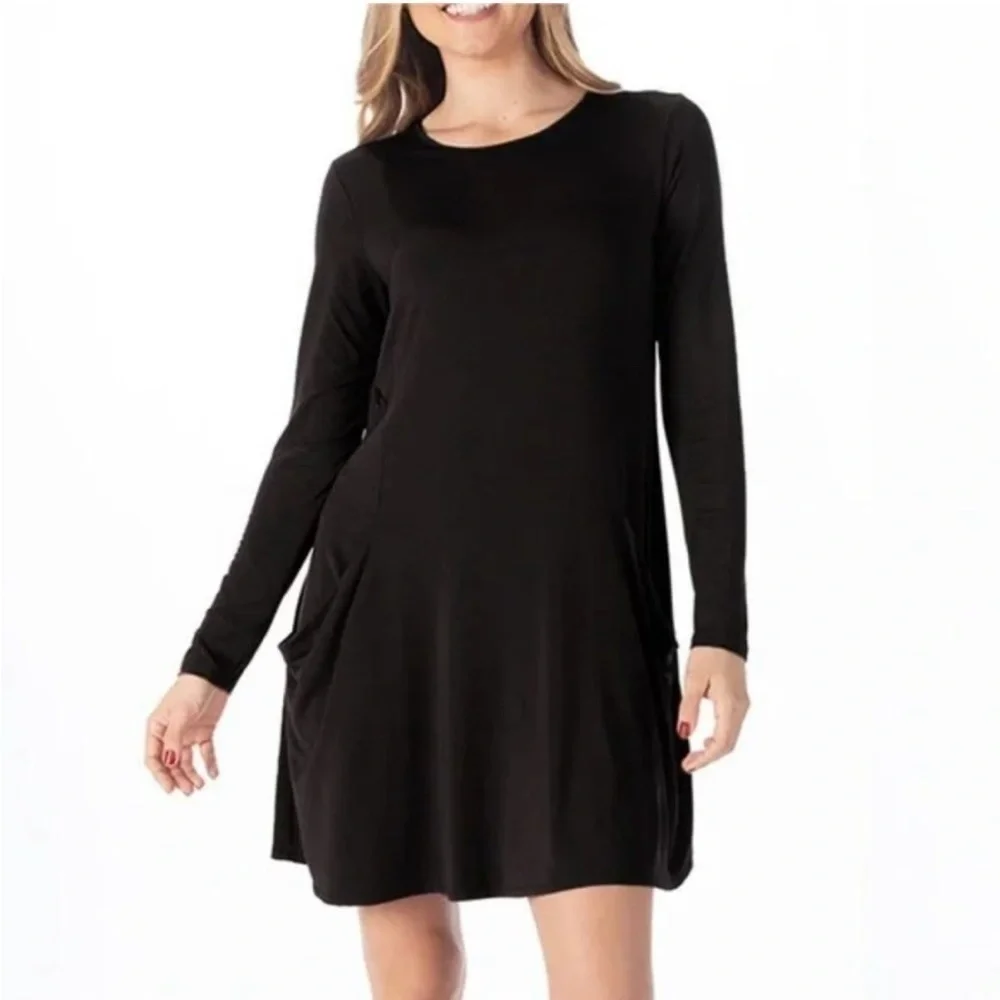 Betabrand Black Modal Silk Jersey Sweatershirt Travel dress
